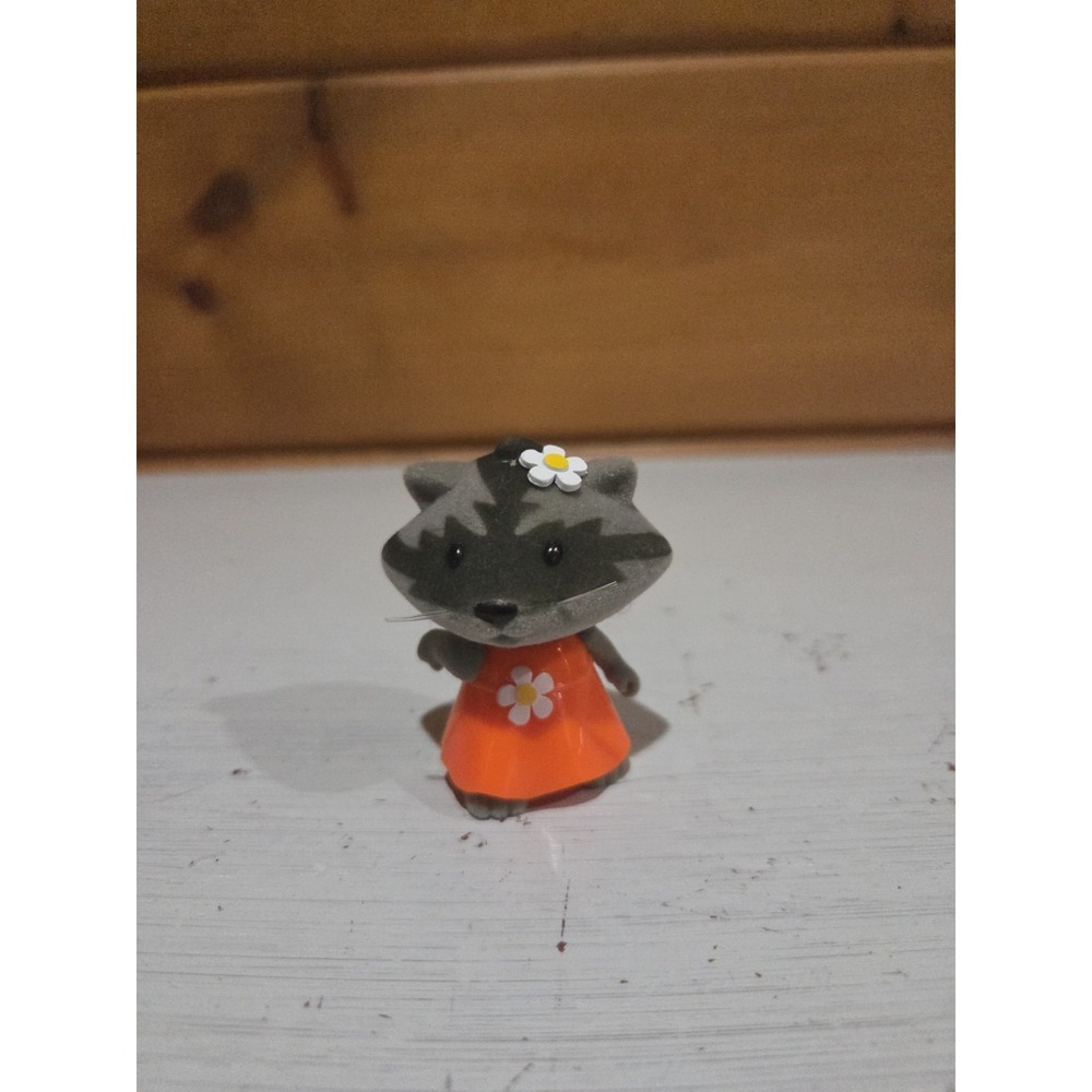Lil Woodzeez‎ Raccoon Figure Orange Daisy Dress Flocked Grey Woodland Animal